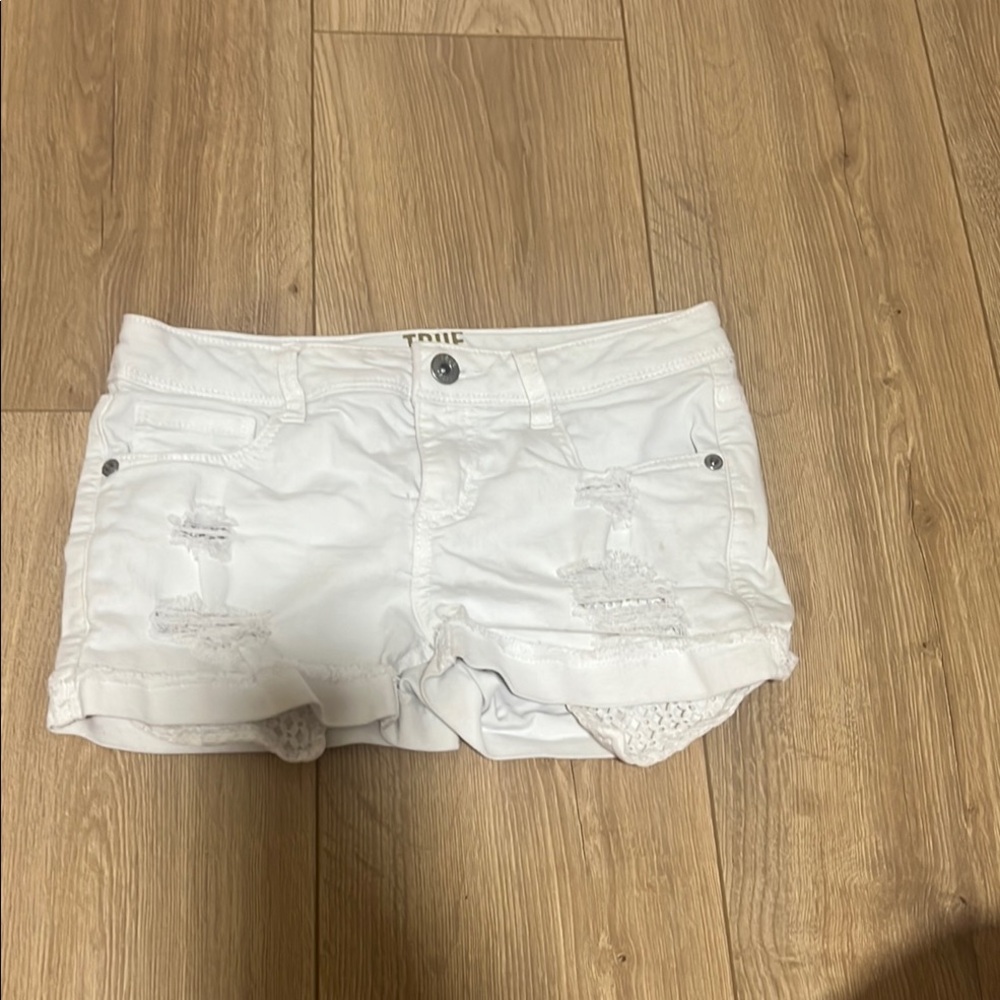 True Craft White Distressed Denim Shorts